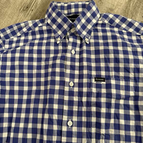 Faconnable Shirt Mens Small Club Blue Gingham Check Long Sleeve Button Up - Picture 6 of 7